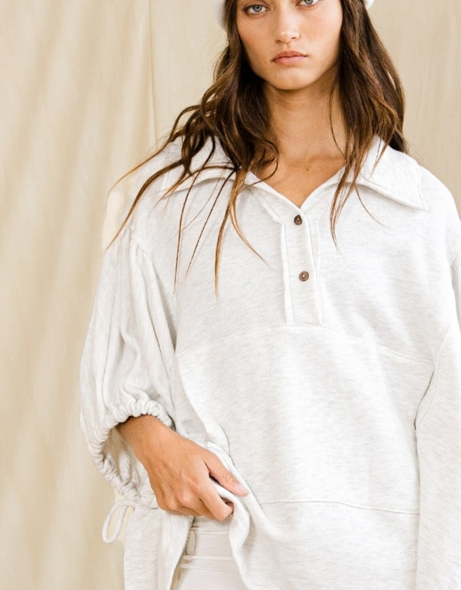 Grey Oversized Drawstring Pullover