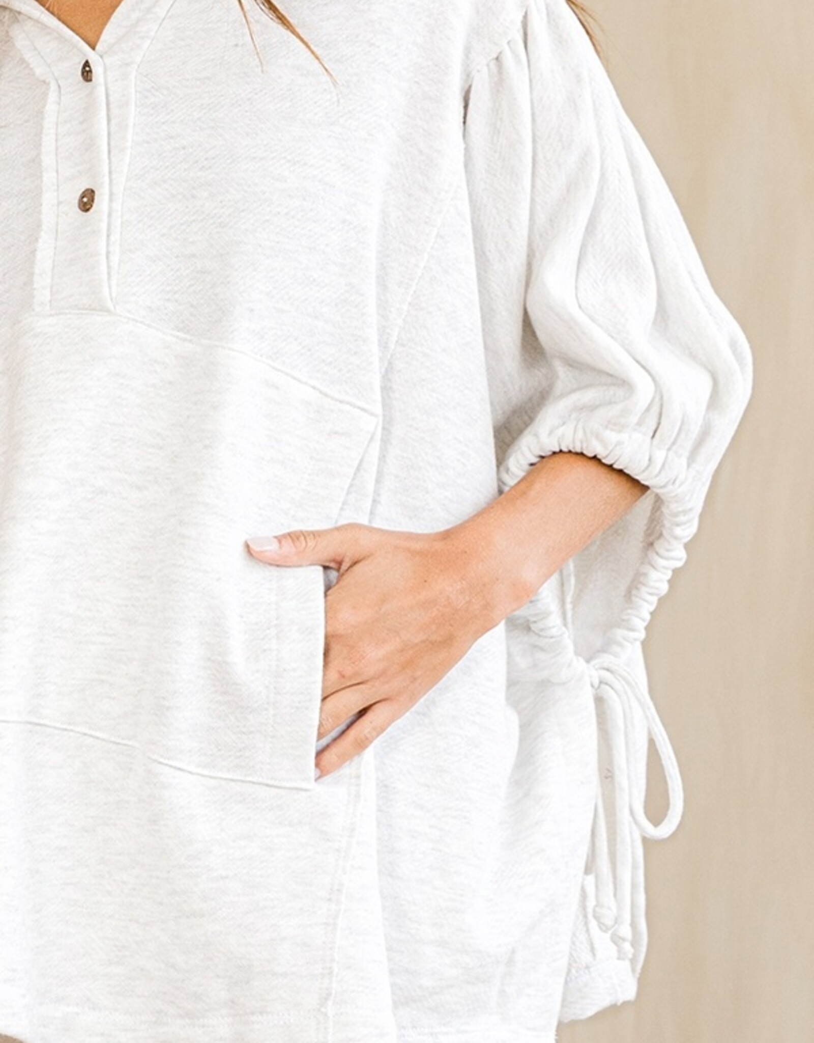 Grey Oversized Drawstring Pullover