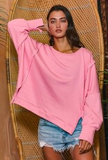 Pink Raw Hem Pullover