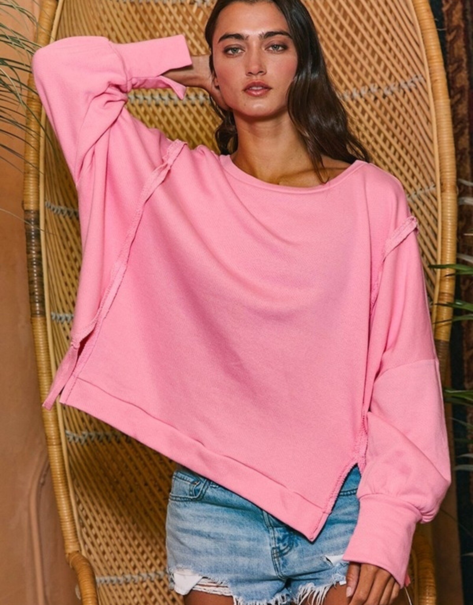 Pink Raw Hem Pullover