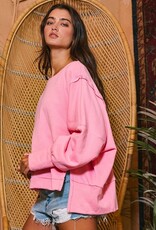 Pink Raw Hem Pullover