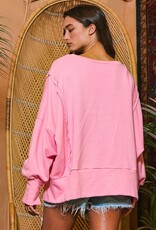 Pink Raw Hem Pullover