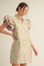 Pink Floral Jacquard Dress