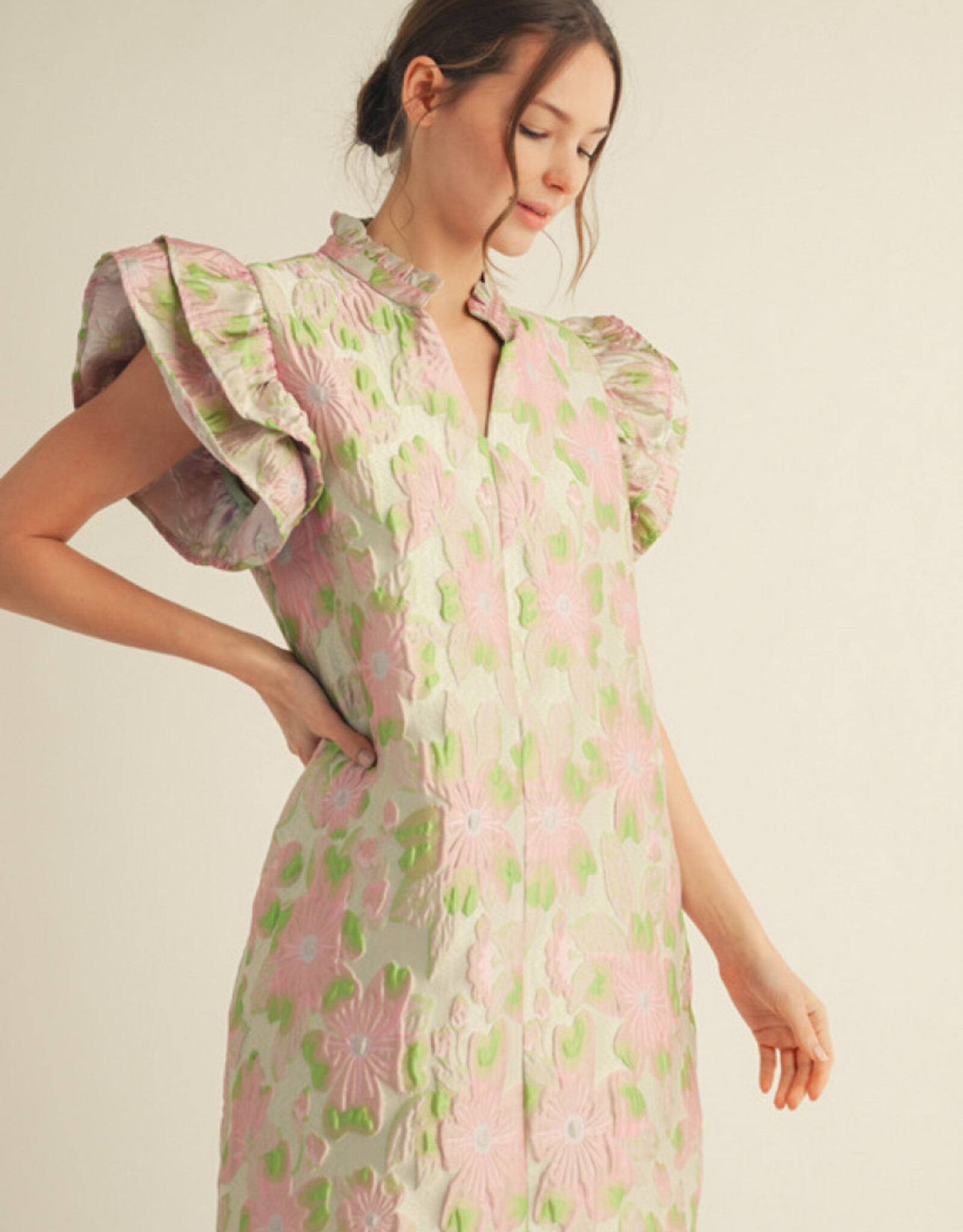 Pink Floral Jacquard Dress