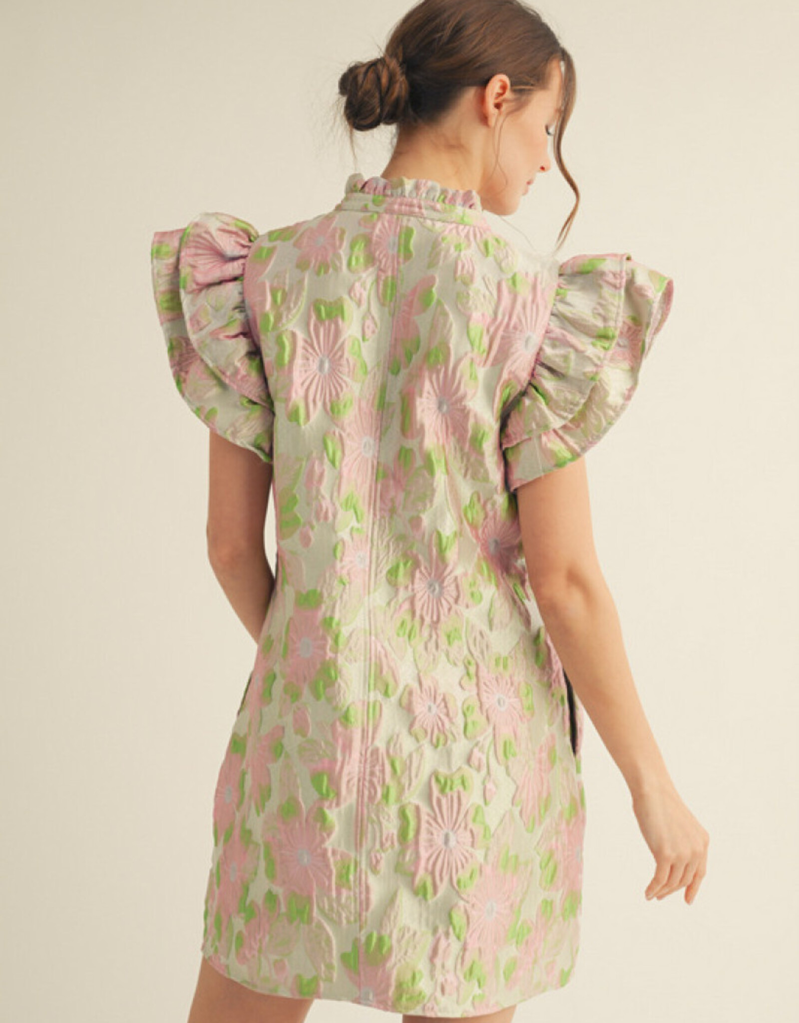 Pink Floral Jacquard Dress