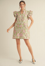 Pink Floral Jacquard Dress