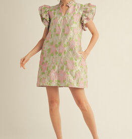 Pink Floral Jacquard Dress