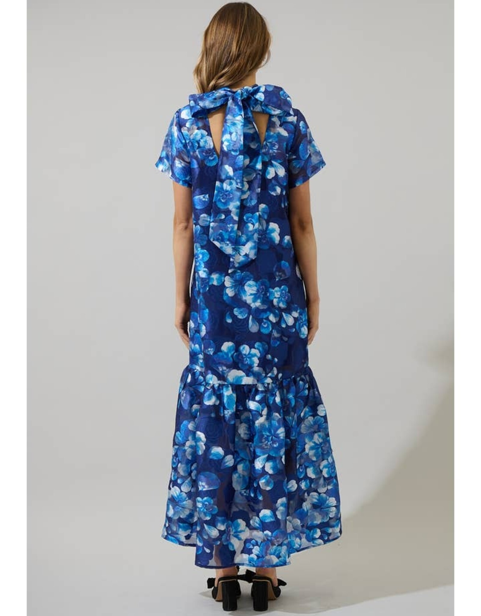 SugarLips Abay Floral Dime Organza Maxi Dress- Blue