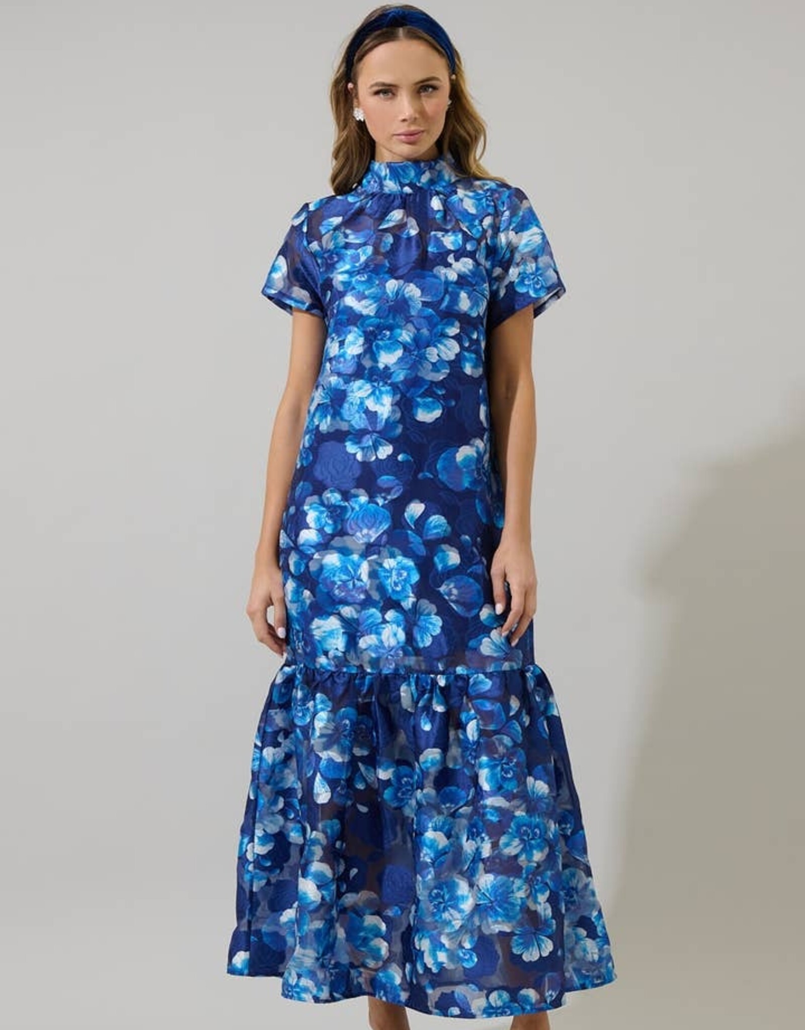 SugarLips Abay Floral Dime Organza Maxi Dress- Blue