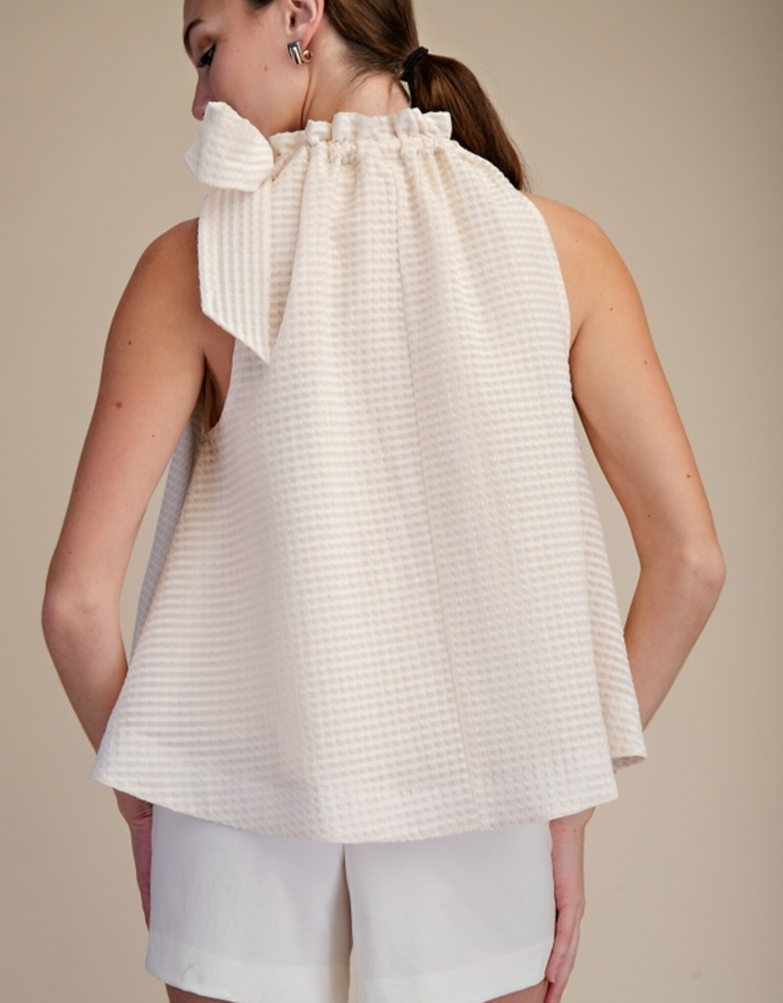 White Sleeveless Bow Top