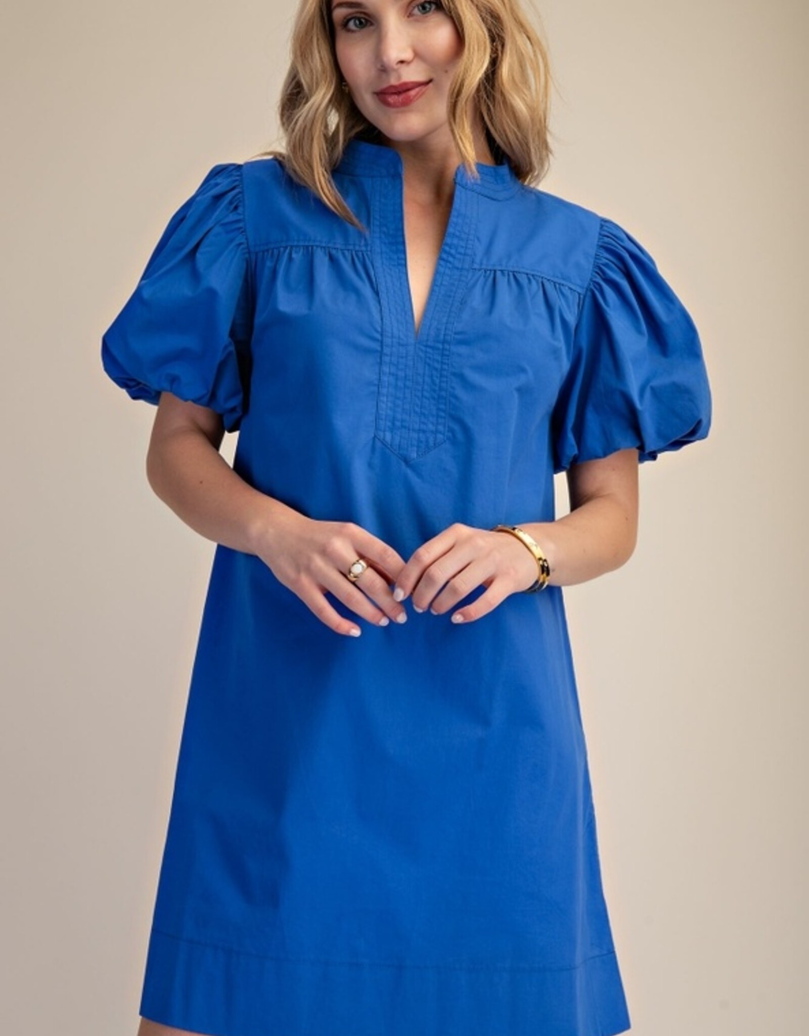 Blue Bubble Sleeve Dress