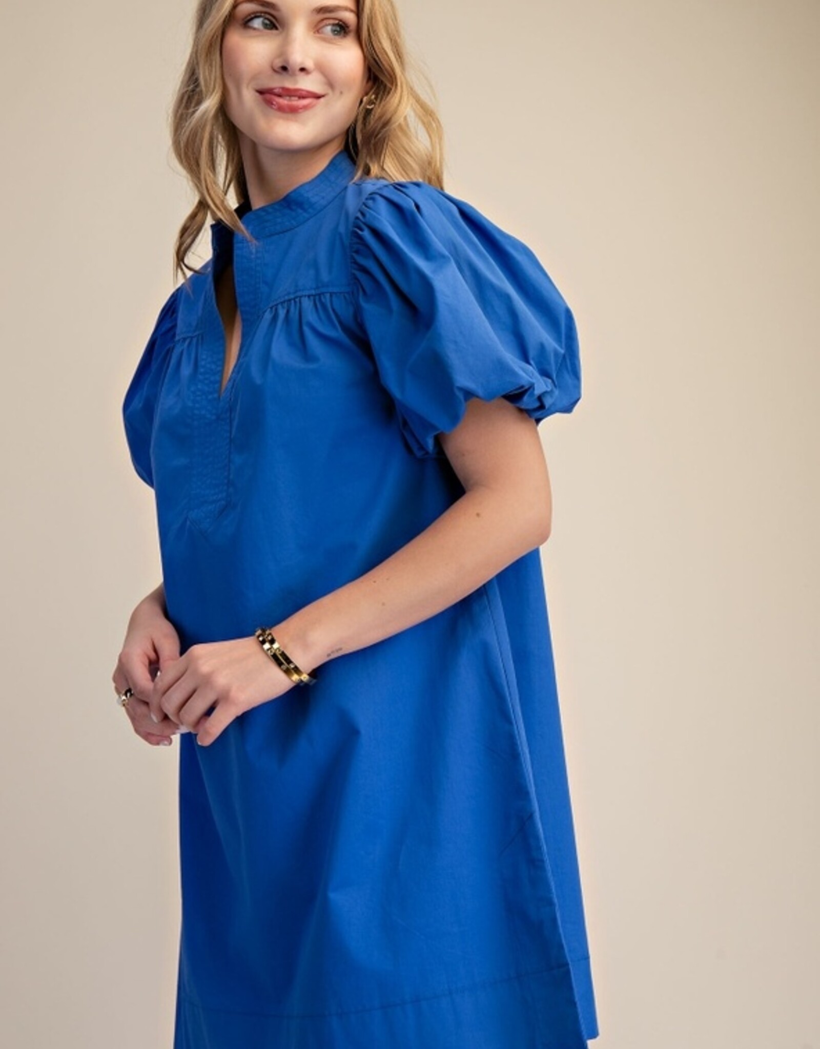 Blue Bubble Sleeve Dress