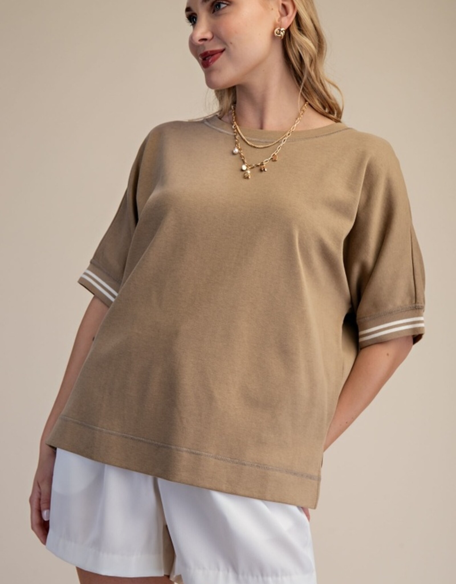 Taupe Round Neck Top