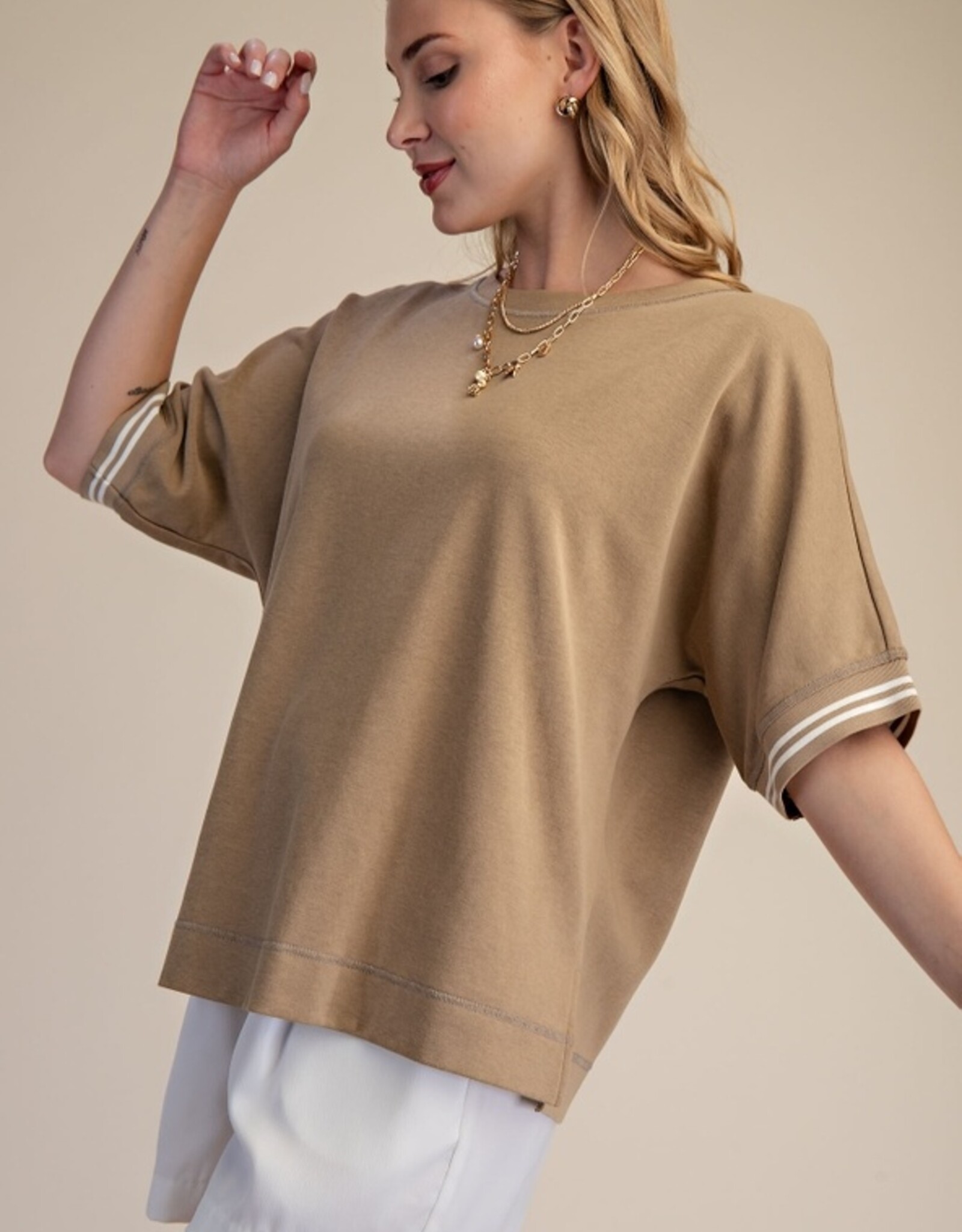 Taupe Round Neck Top