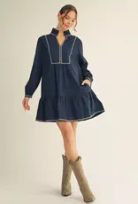 Navy Dress w/ Contrast Stitching