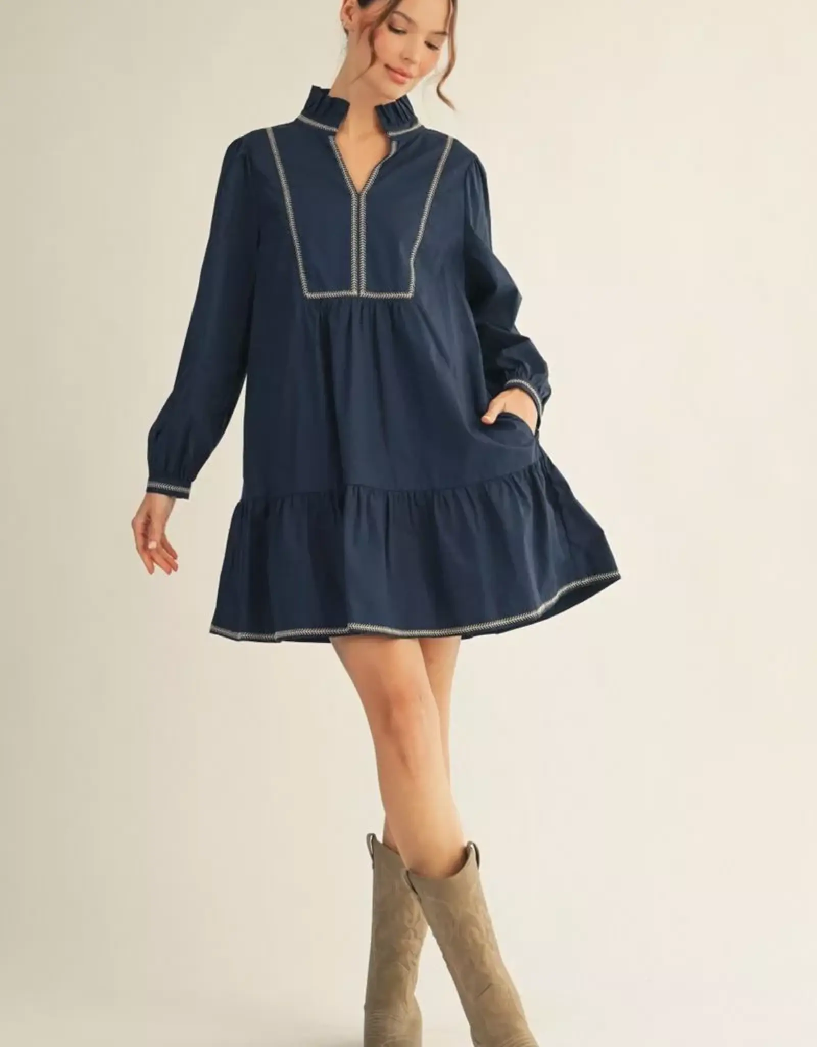 Navy Dress w/ Contrast Stitching