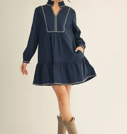 Navy Dress w/ Contrast Stitching