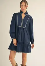 Navy Dress w/ Contrast Stitching