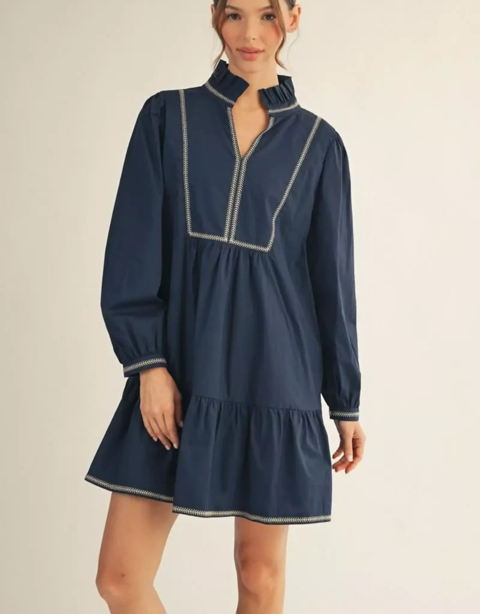 Navy Dress w/ Contrast Stitching
