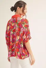 Collared Floral Top w/ Scallop Trim