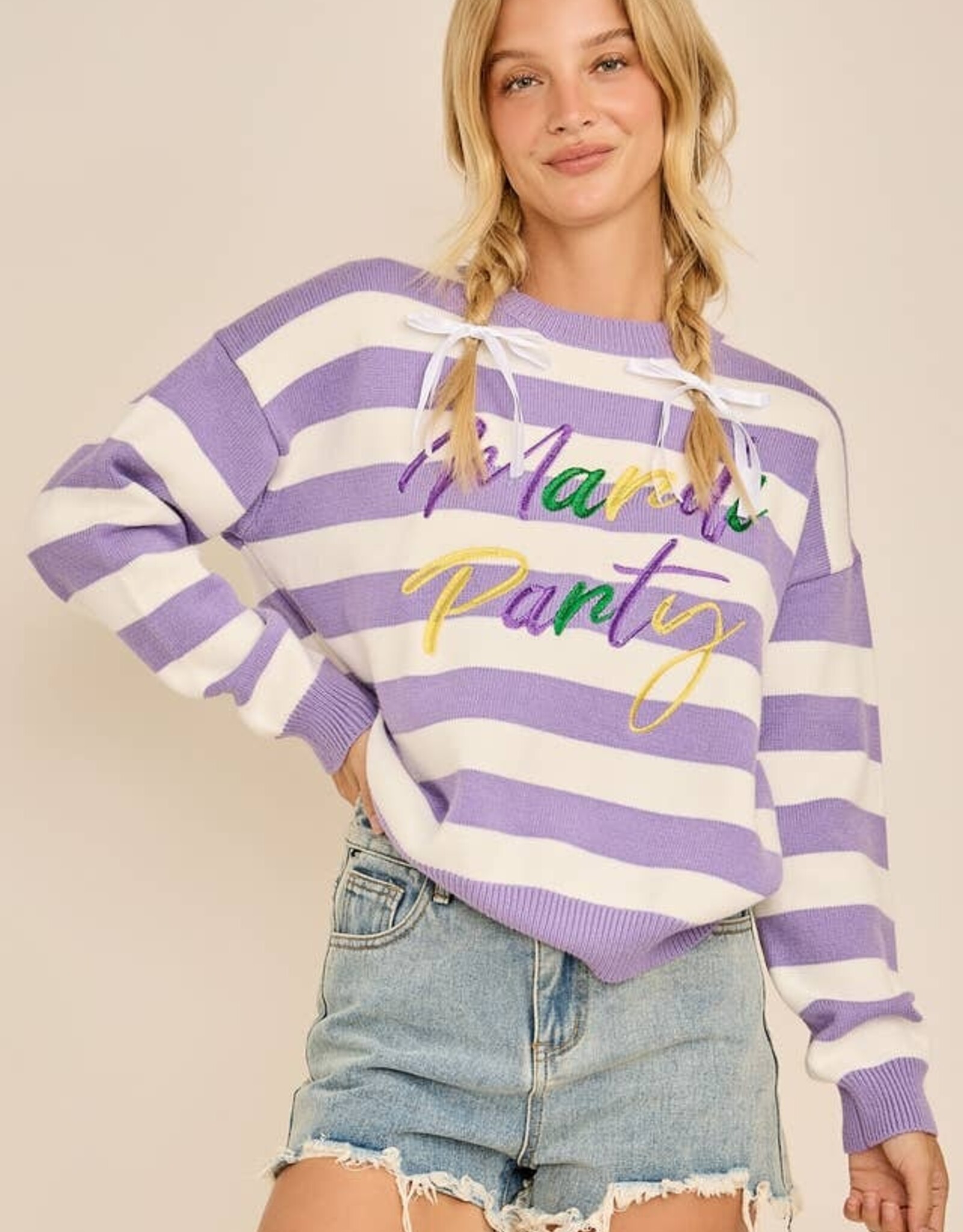 Mardi Party Striped Knit Sweater