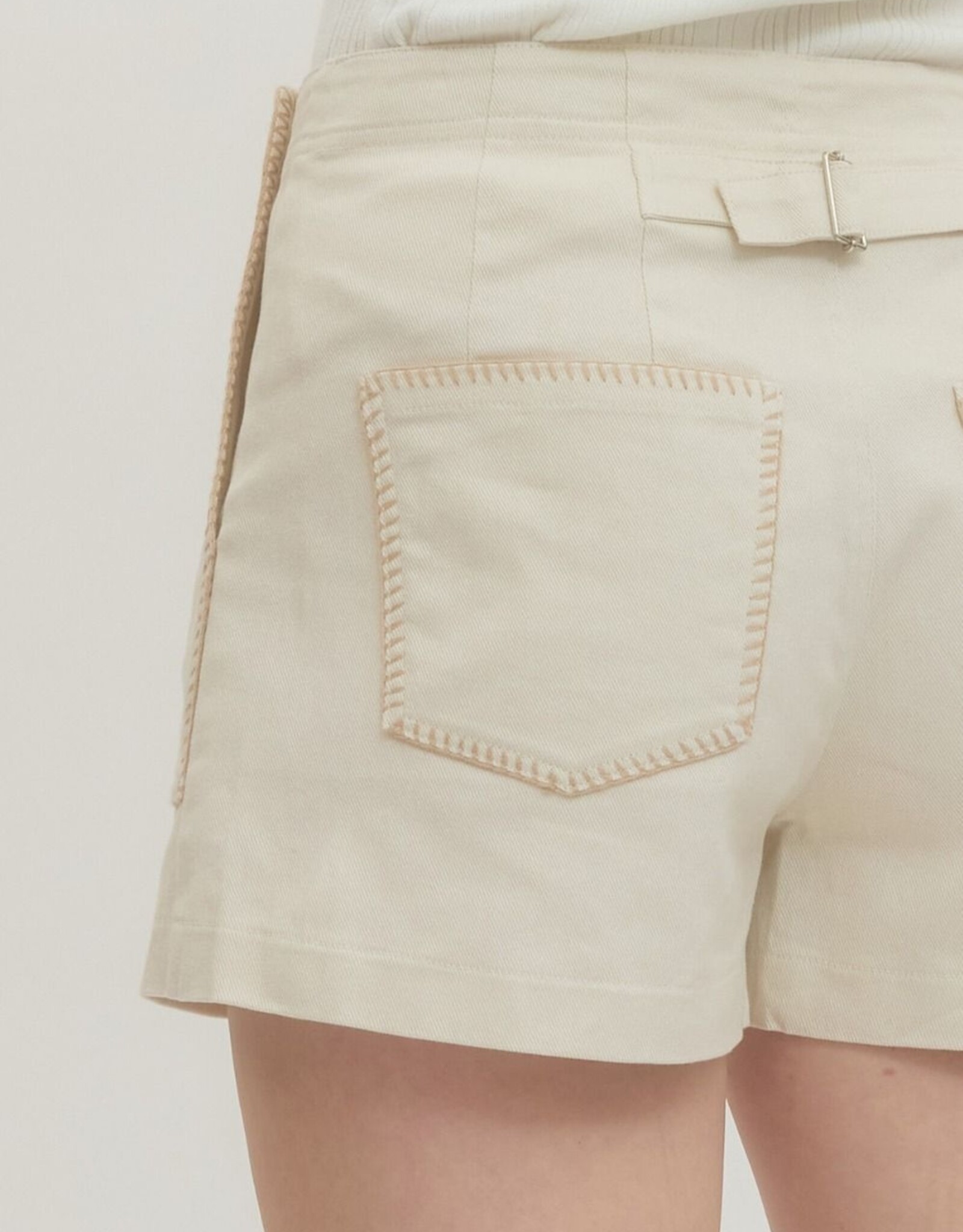 Ecru Stitched Pocket Shorts
