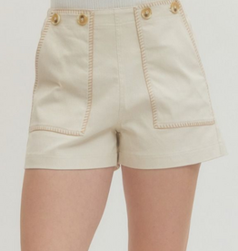 Ecru Stitched Pocket Shorts