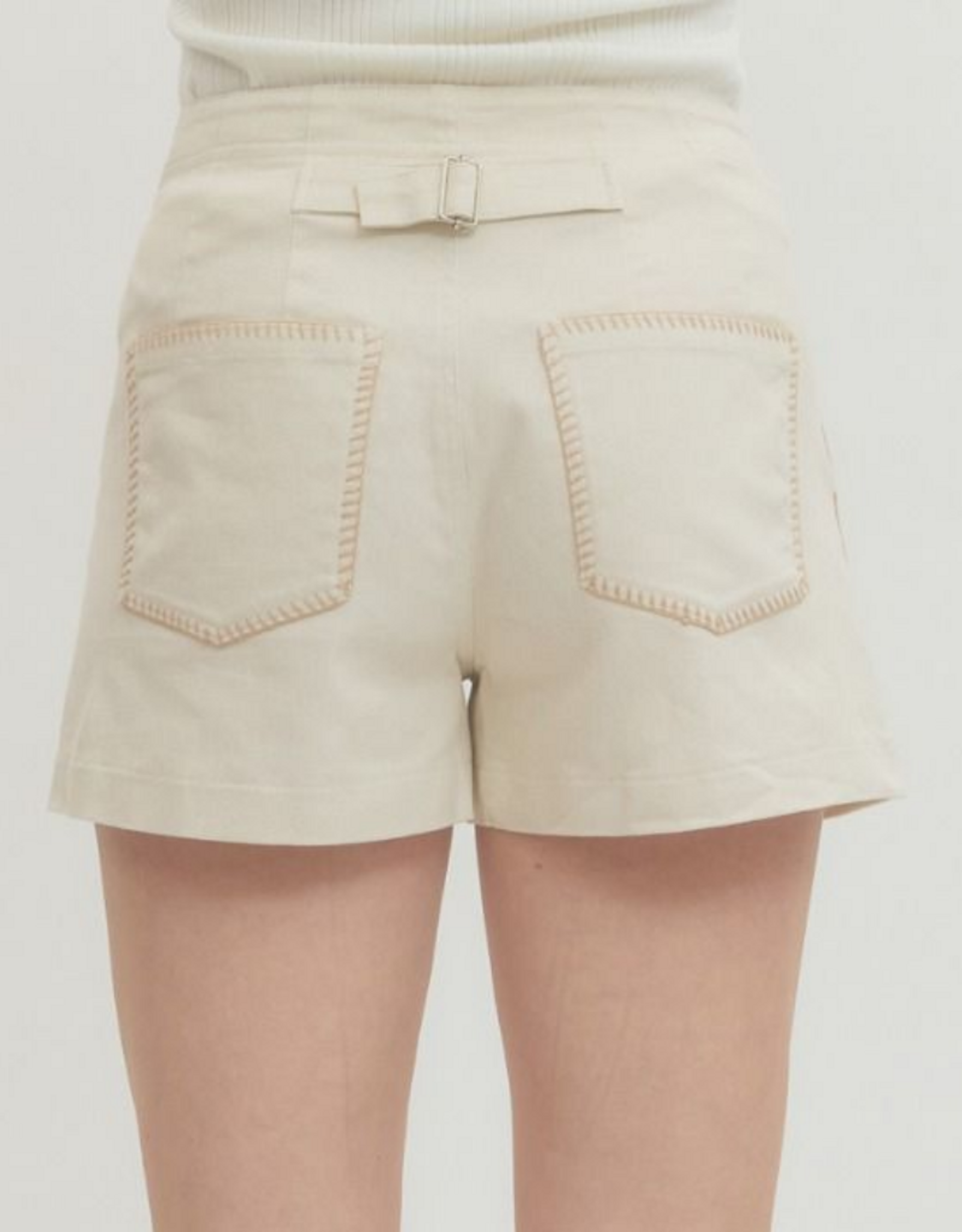 Ecru Stitched Pocket Shorts