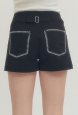 Black Stitched Pocket Shorts