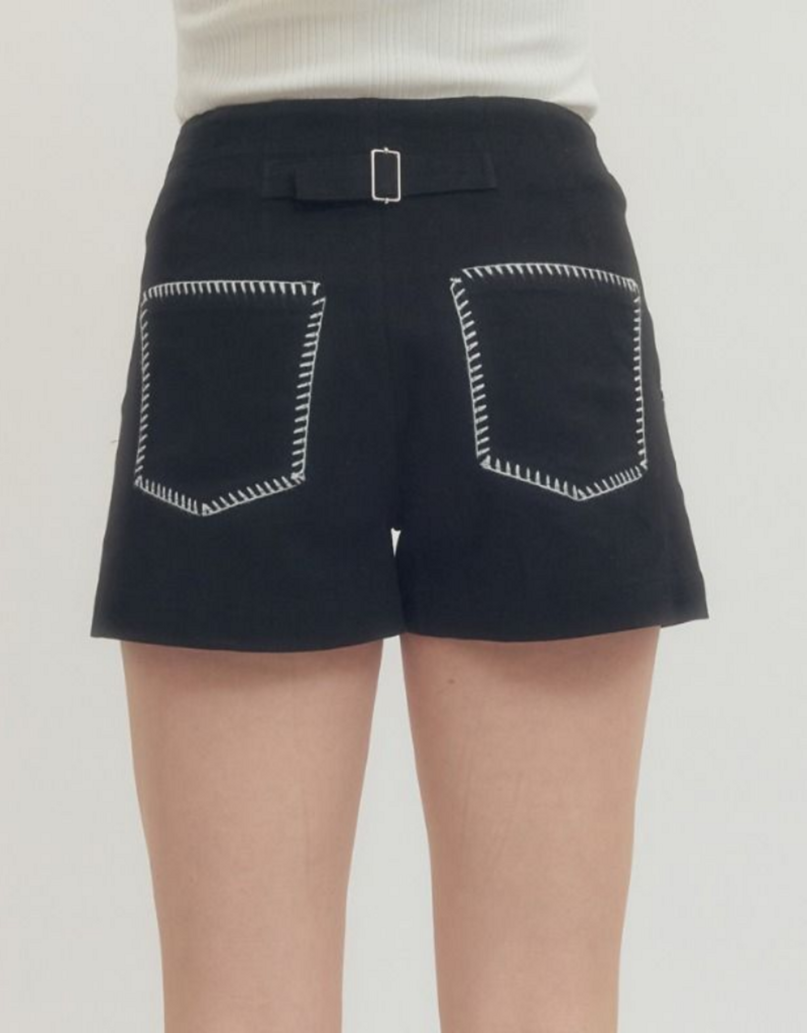 Black Stitched Pocket Shorts