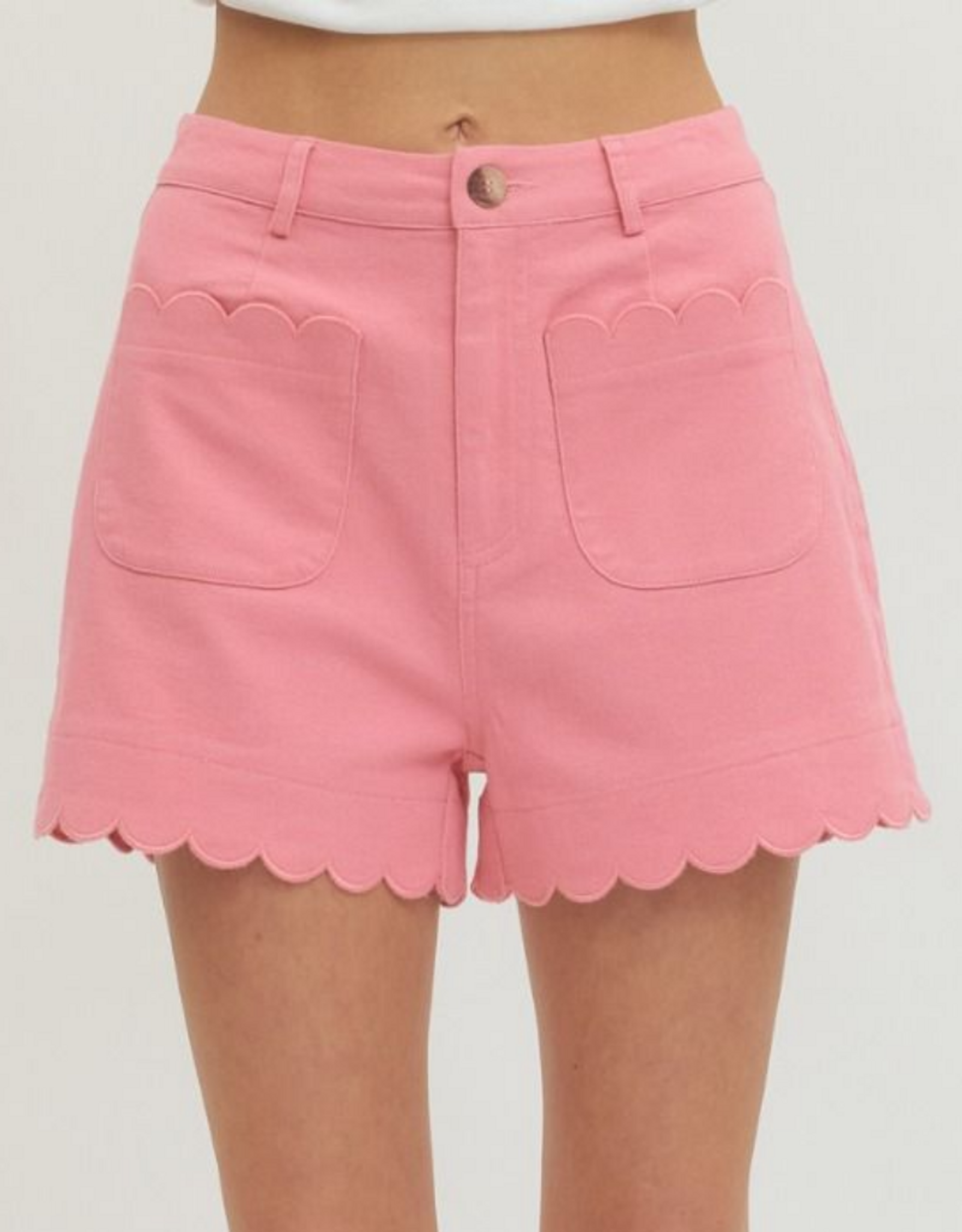 Pink Scallop Hem Shorts