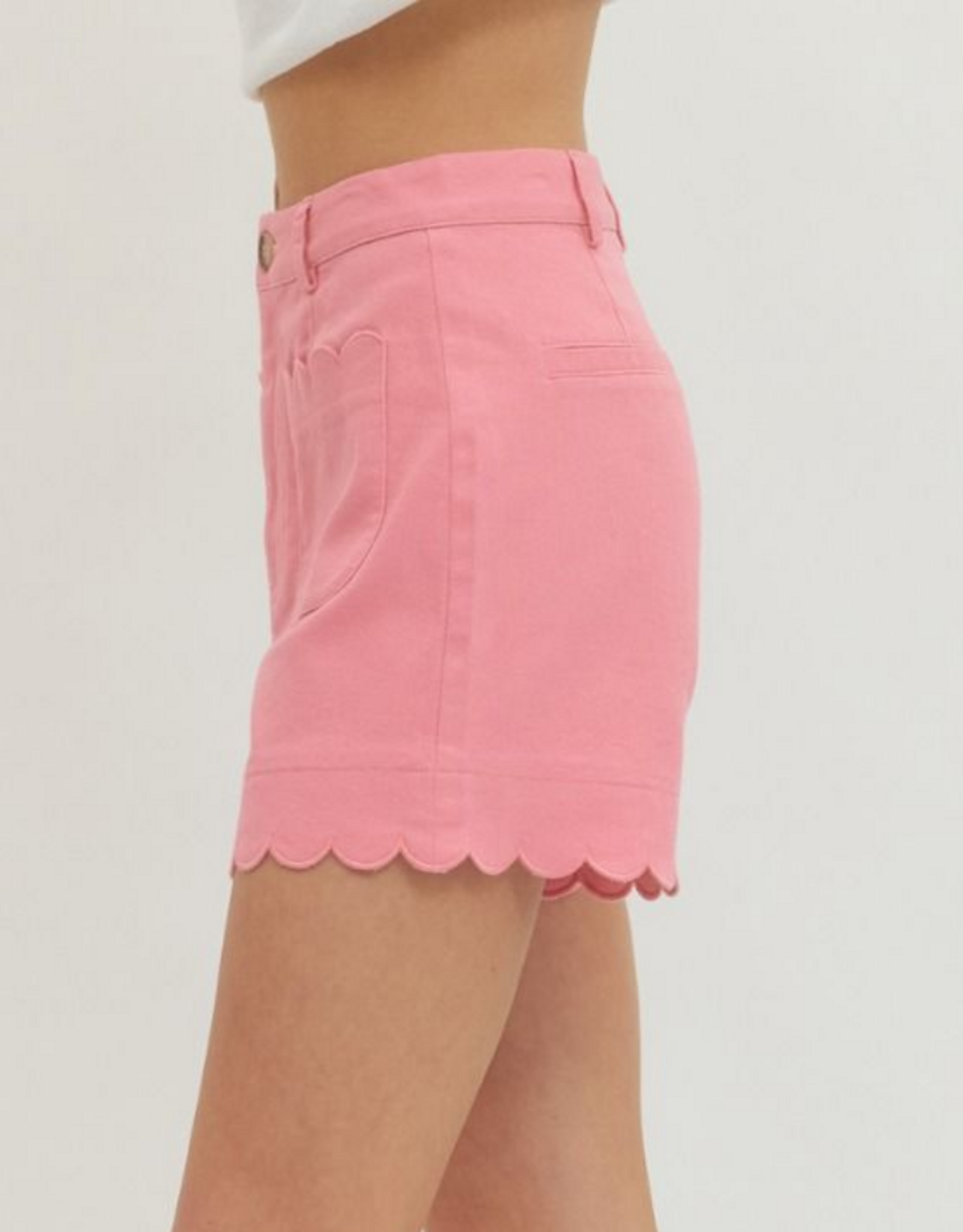 Pink Scallop Hem Shorts