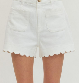 Off White Scallop Hem Shorts