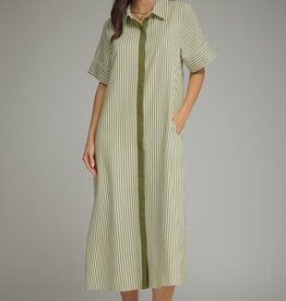 Hunter Green Striped Button Down Dress