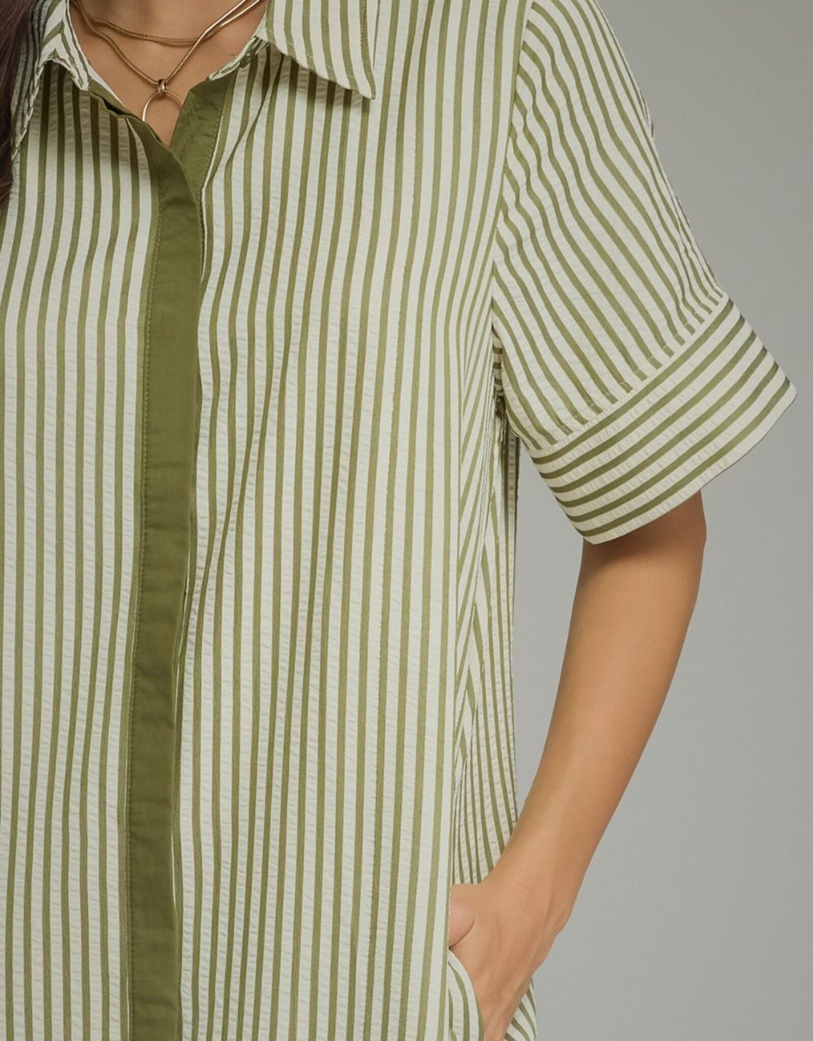 Hunter Green Striped Button Down Dress