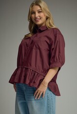Merlot Button Down Peplum Top