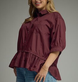 Merlot Button Down Peplum Top