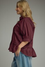 Merlot Button Down Peplum Top