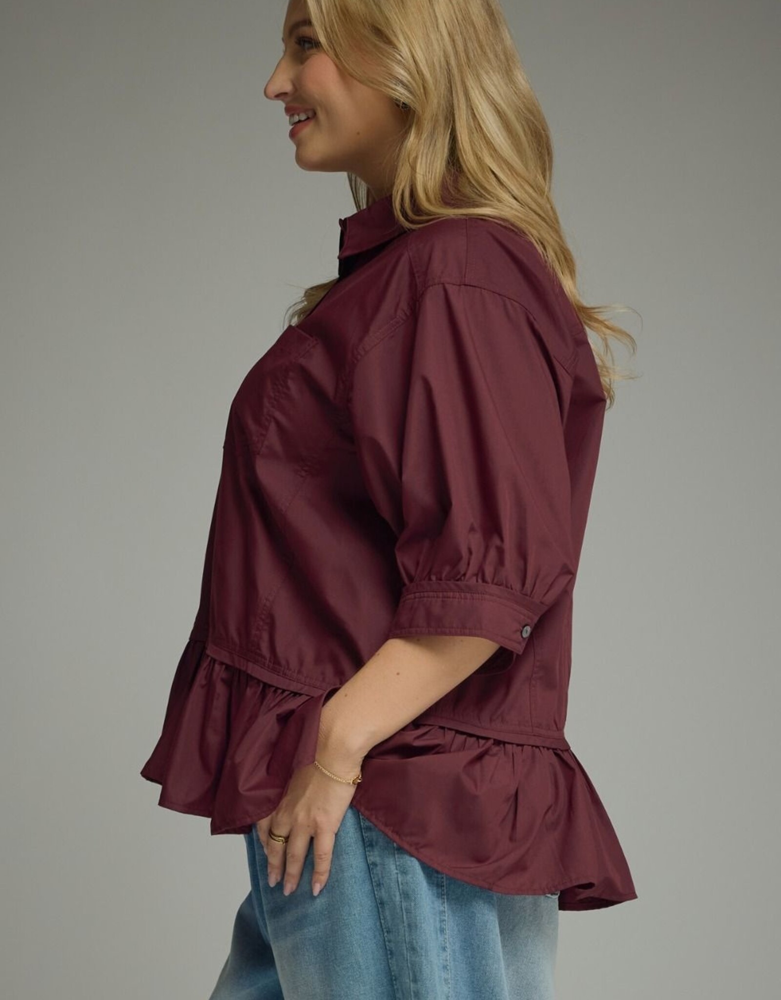 Merlot Button Down Peplum Top