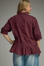 Merlot Button Down Peplum Top