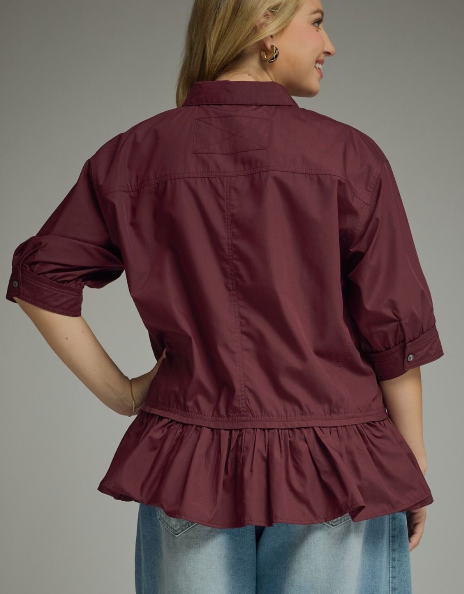 Merlot Button Down Peplum Top