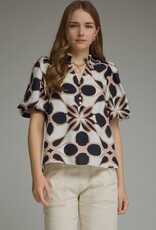 Black/Tan abstract Print Top