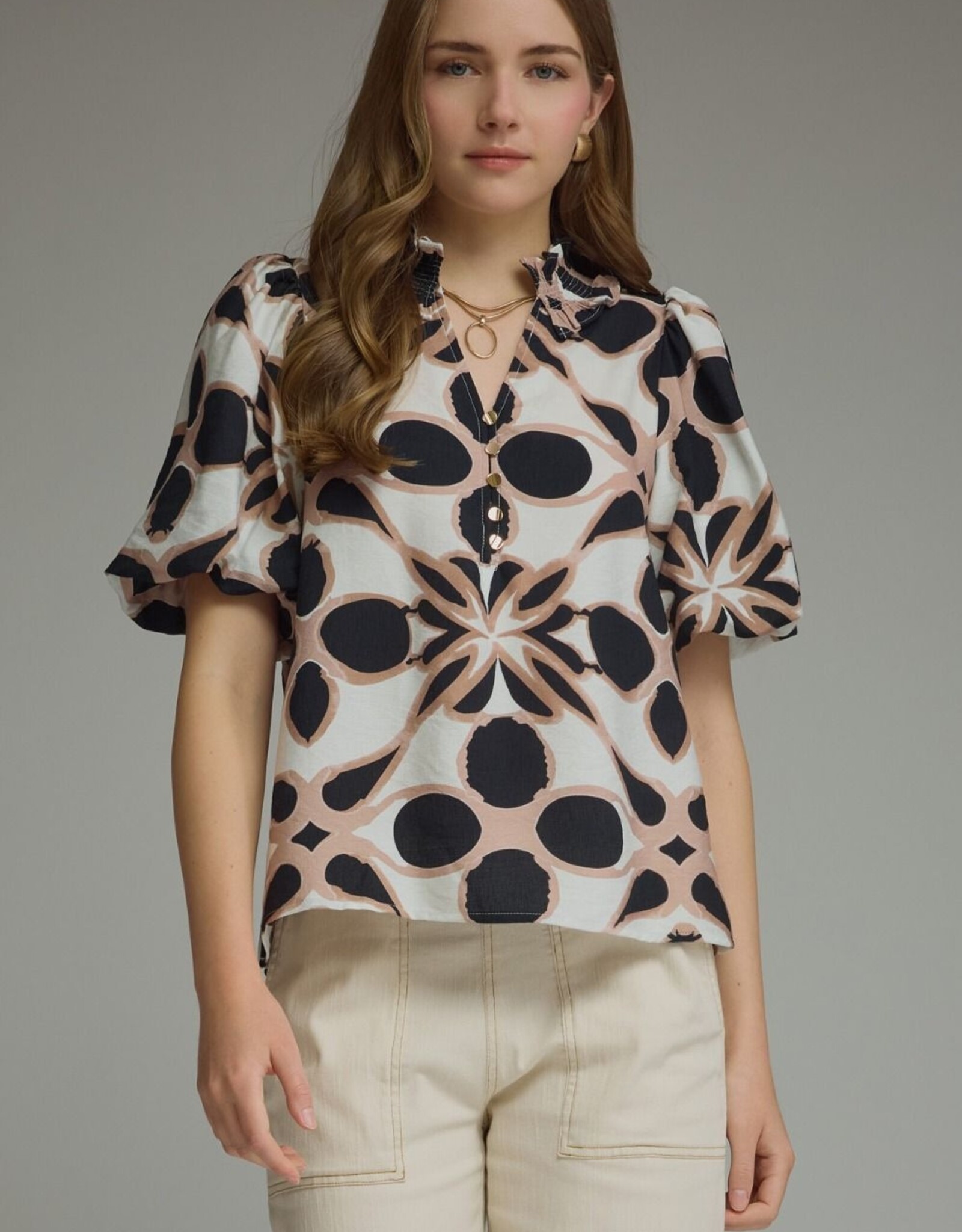 Black/Tan abstract Print Top