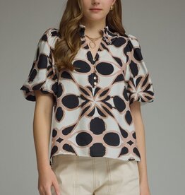 Black/Tan abstract Print Top