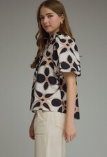 Black/Tan abstract Print Top