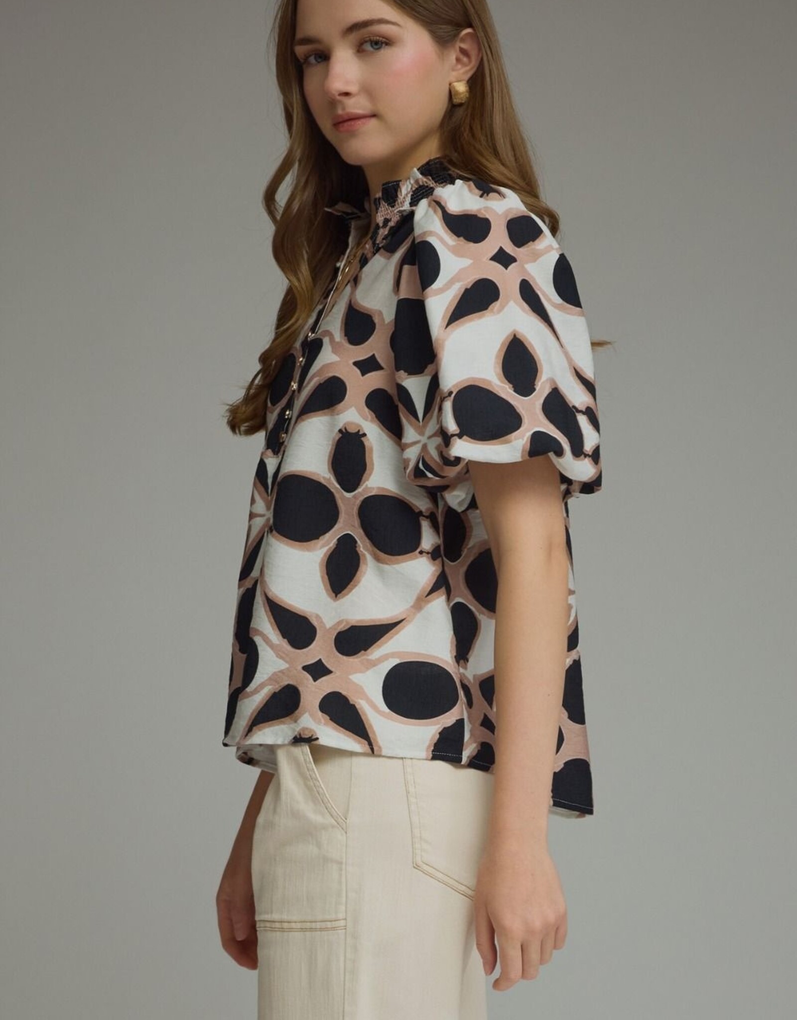 Black/Tan abstract Print Top