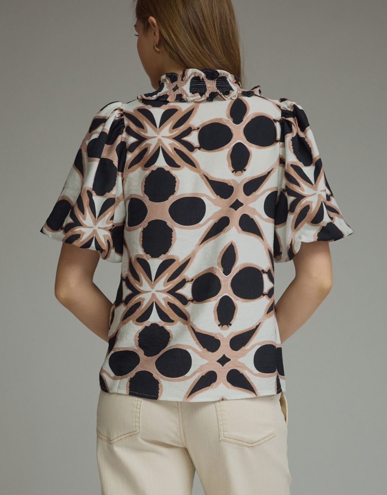 Black/Tan abstract Print Top