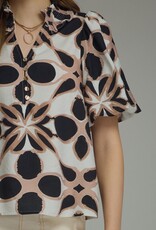 Black/Tan abstract Print Top
