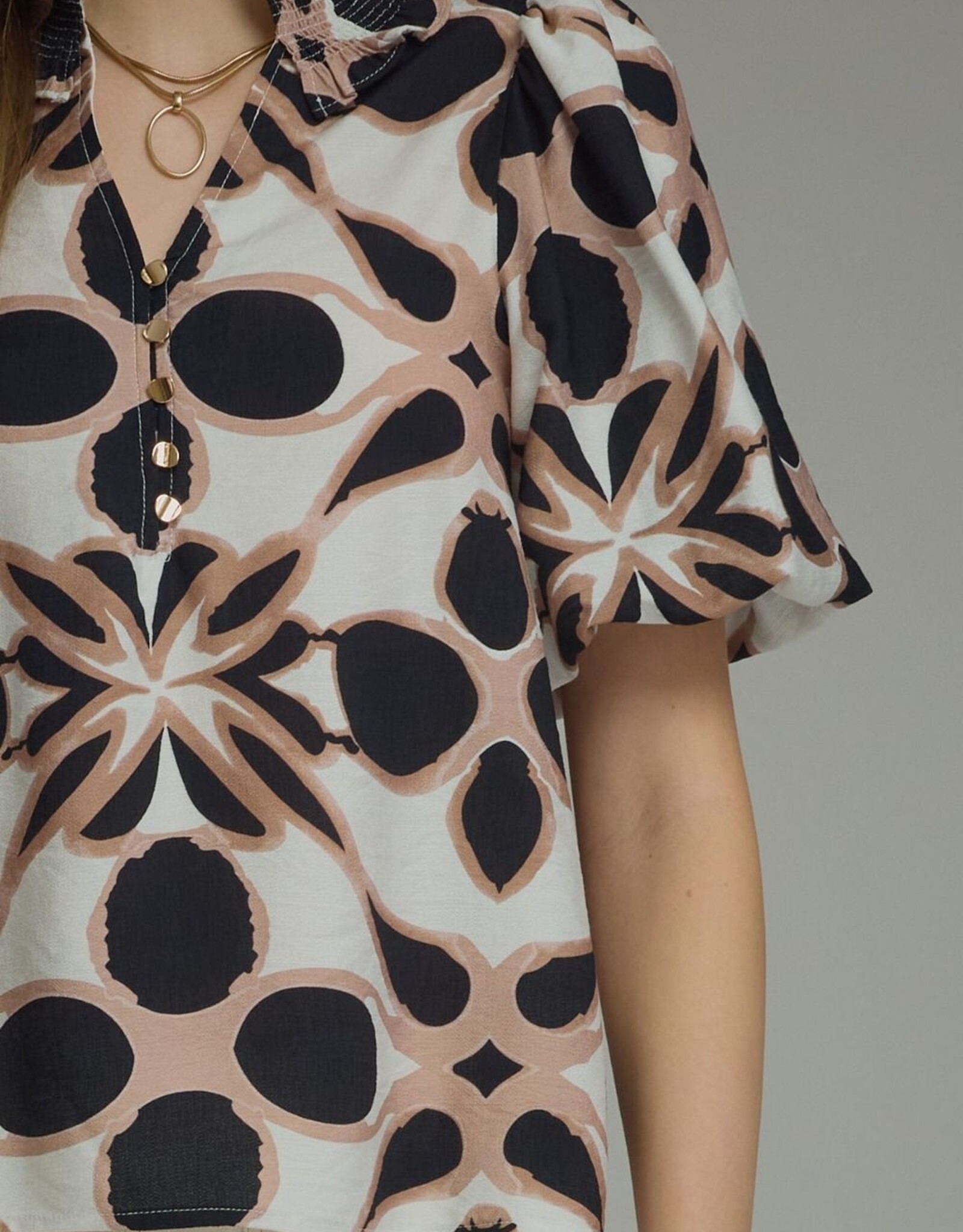 Black/Tan abstract Print Top