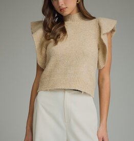 Oatmeal Mock Neck Sleeveless Sweater